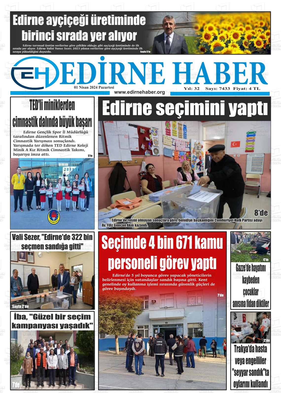 01 Nisan 2024 edirne haber Gazete Manşeti