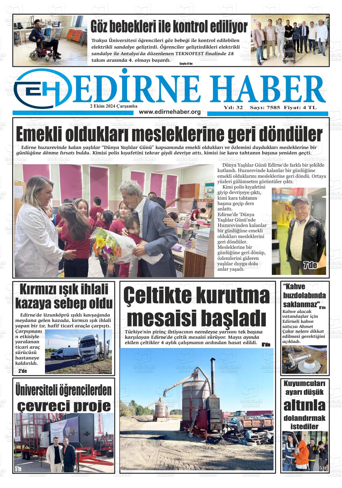 02 Ekim 2024 edirne haber Gazete Manşeti