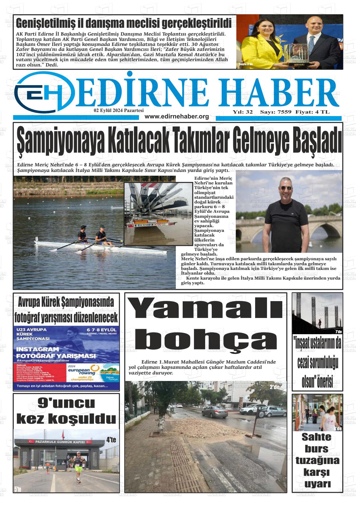 02 Eylül 2024 edirne haber Gazete Manşeti