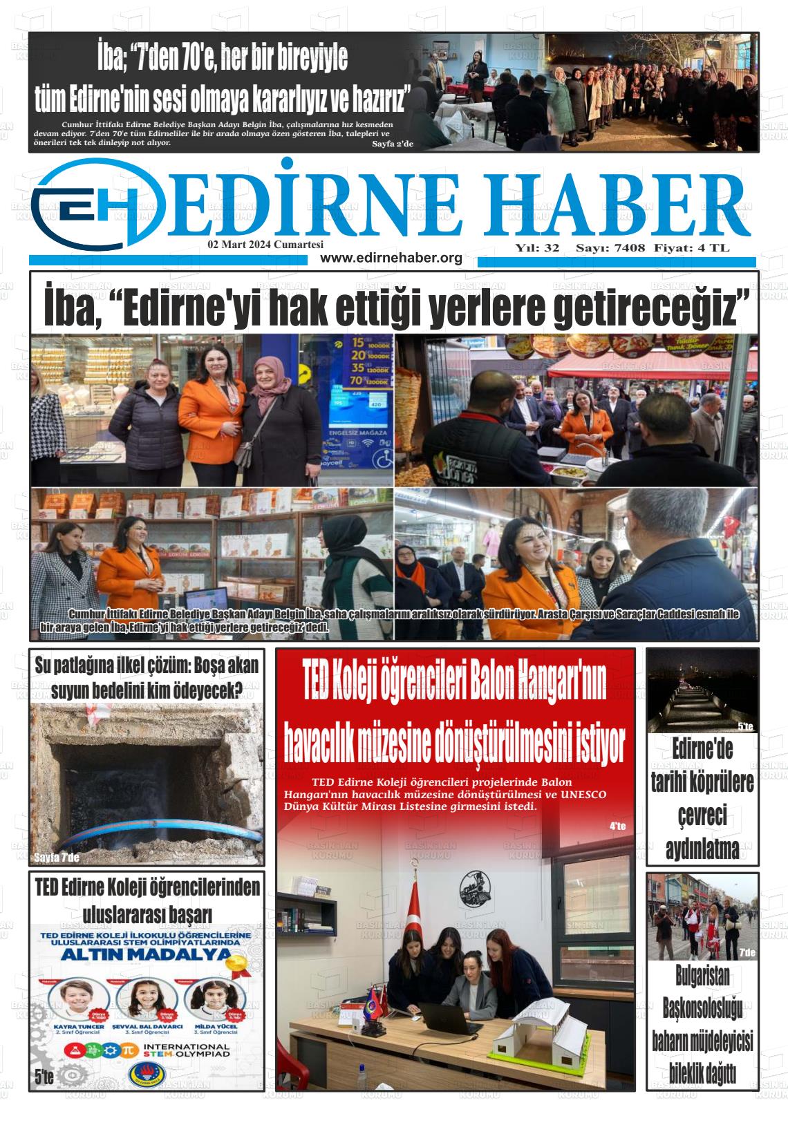 02 Mart 2024 edirne haber Gazete Manşeti