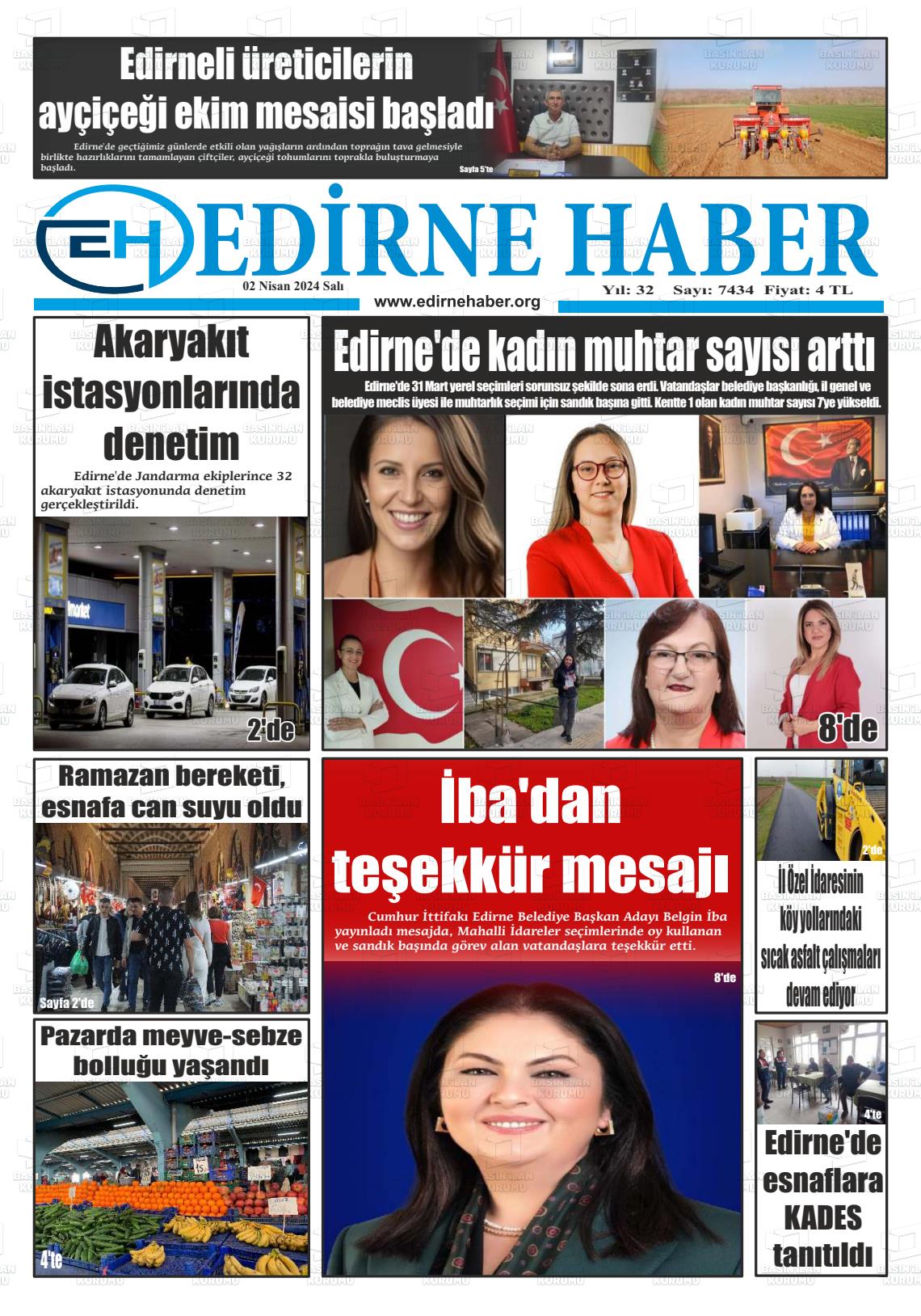 02 Nisan 2024 edirne haber Gazete Manşeti