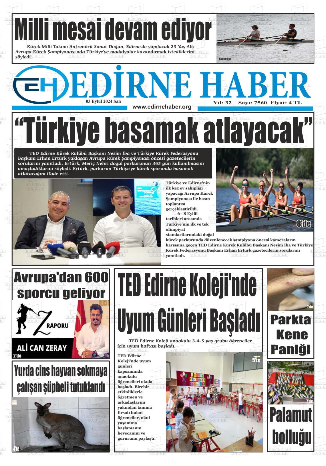 03 Eylül 2024 edirne haber Gazete Manşeti