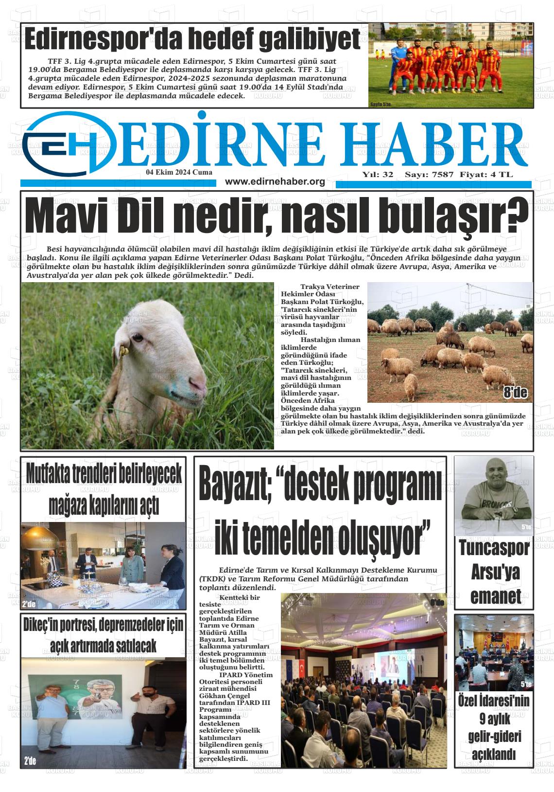 04 Ekim 2024 edirne haber Gazete Manşeti