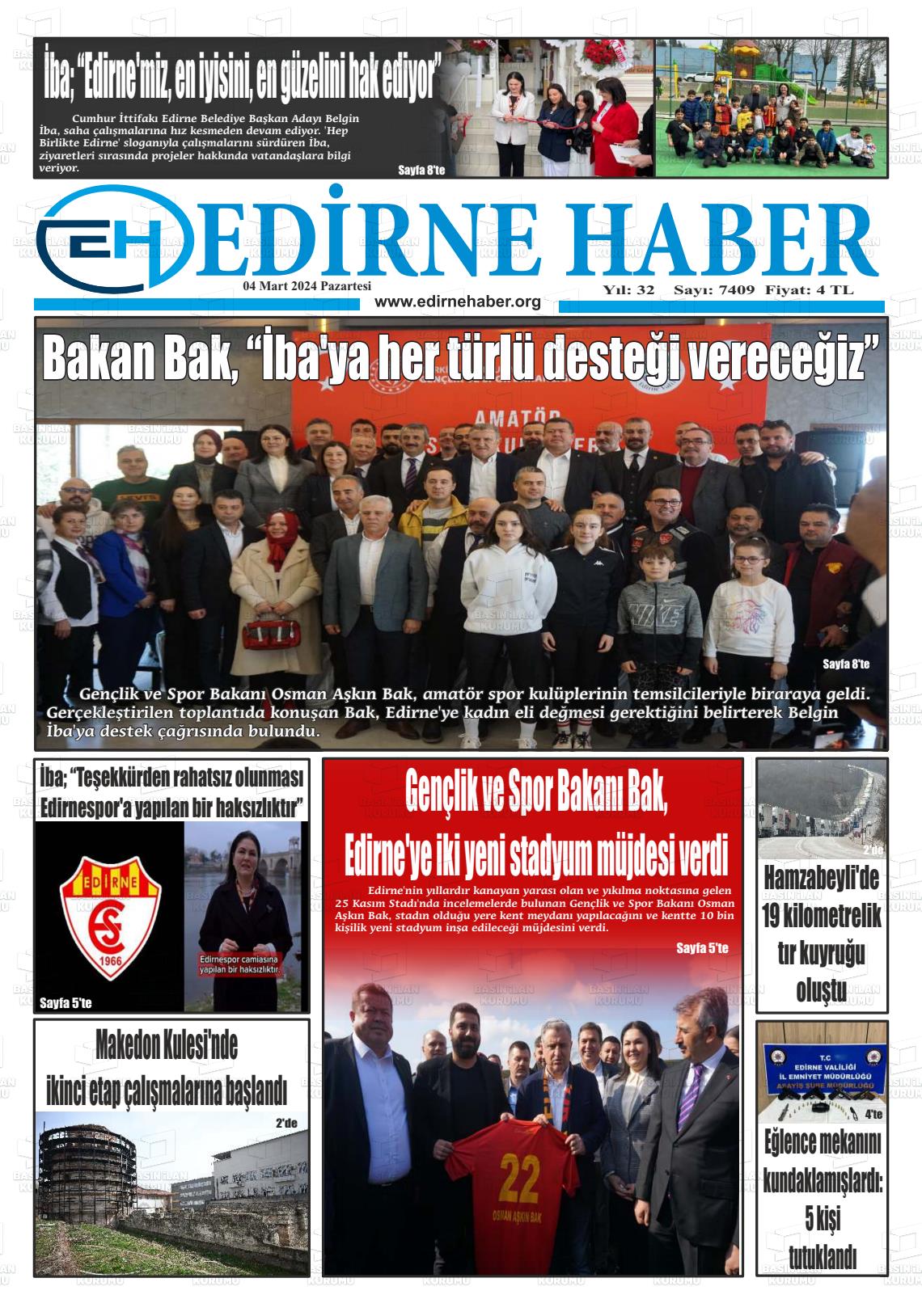 04 Mart 2024 edirne haber Gazete Manşeti