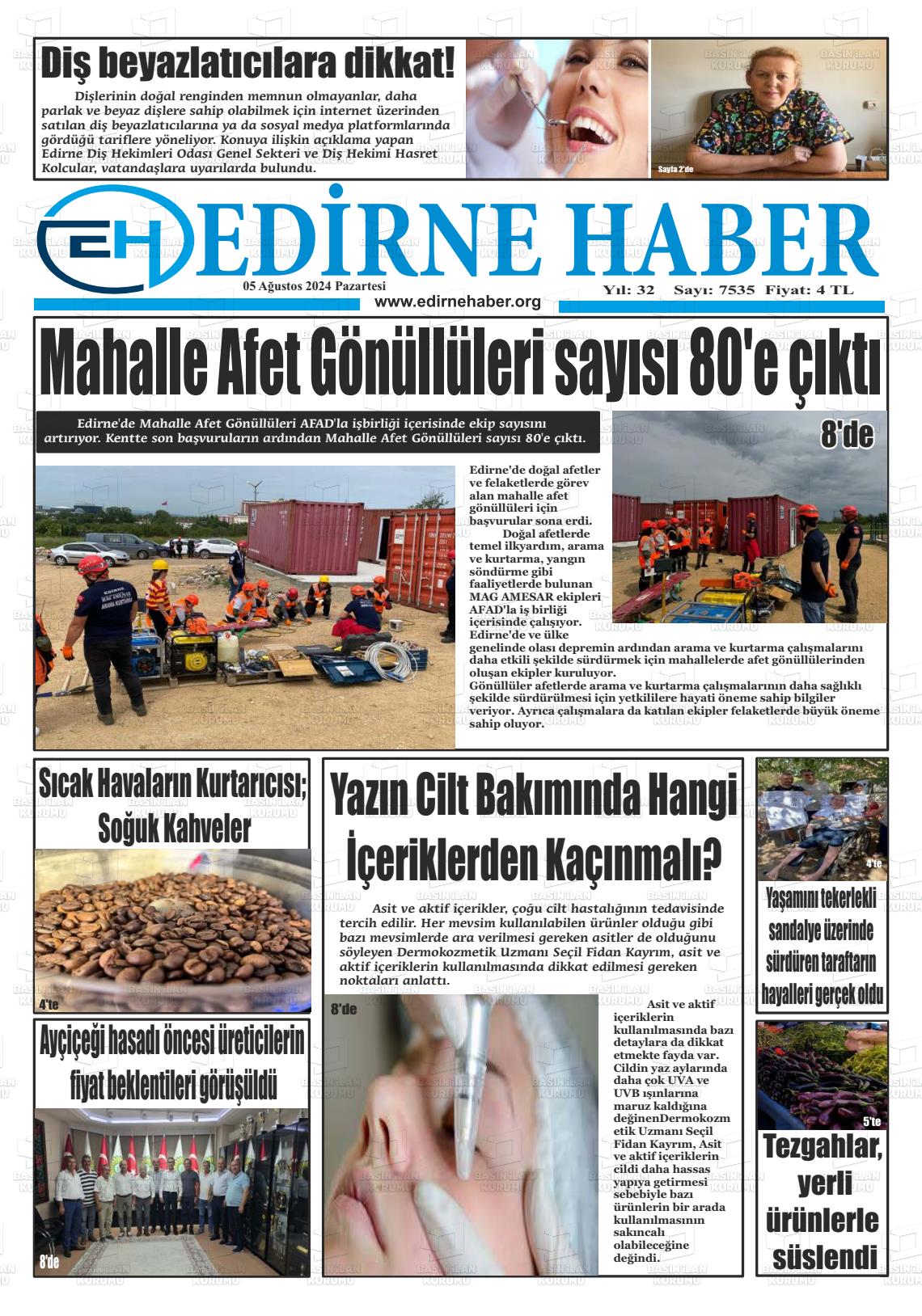 05 Ağustos 2024 edirne haber Gazete Manşeti