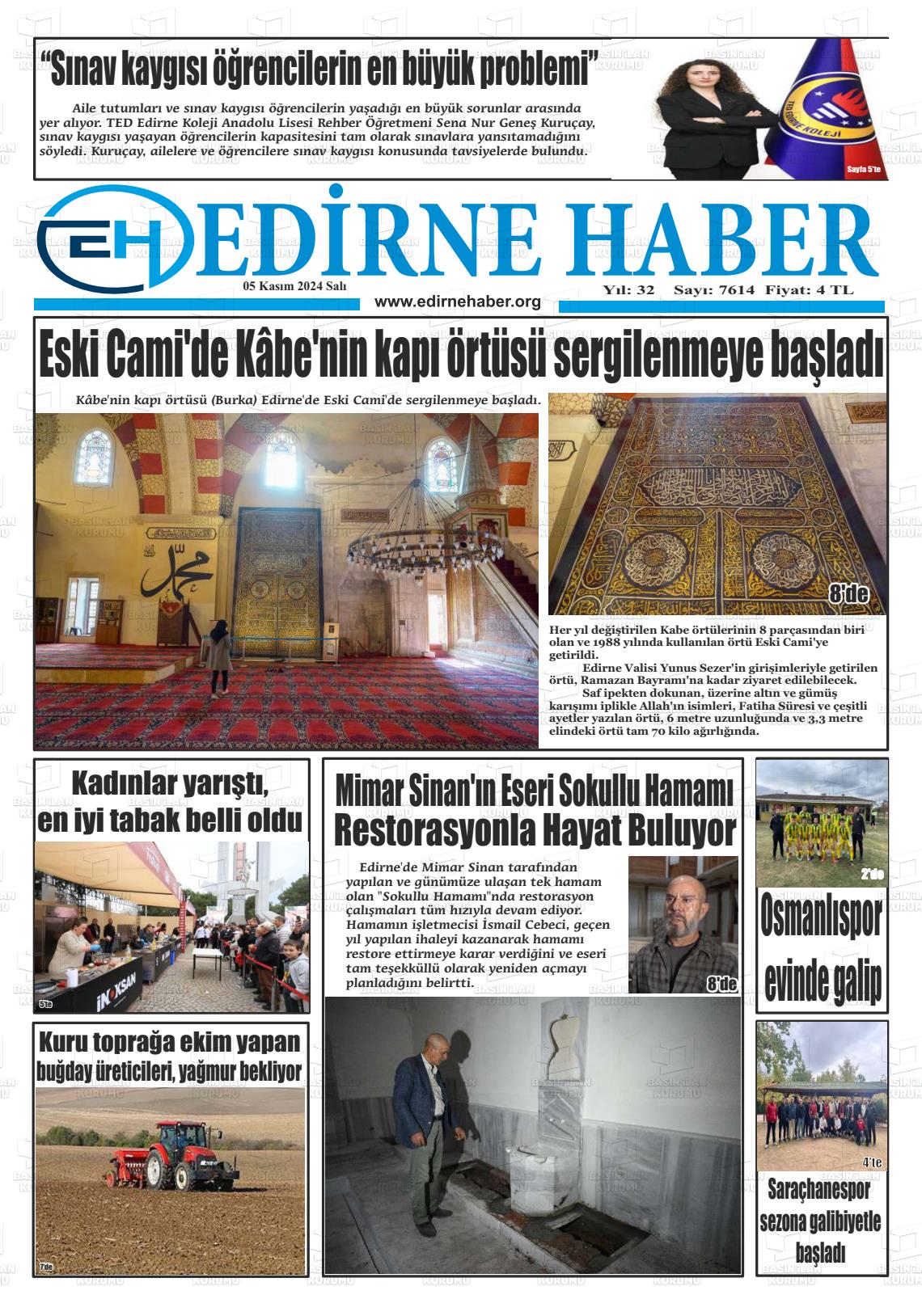 05 Kasım 2024 edirne haber Gazete Manşeti