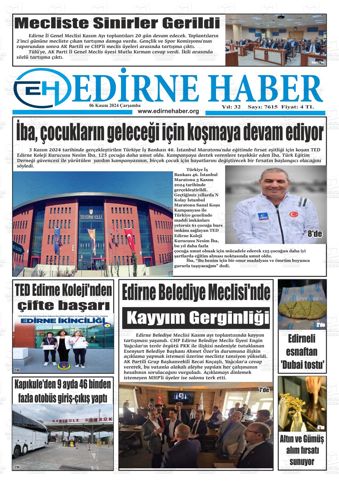 06 Kasım 2024 edirne haber Gazete Manşeti