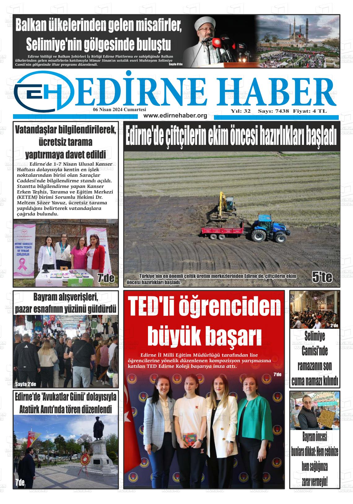 06 Nisan 2024 edirne haber Gazete Manşeti