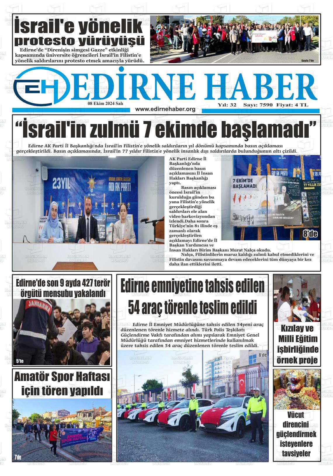 08 Ekim 2024 edirne haber Gazete Manşeti