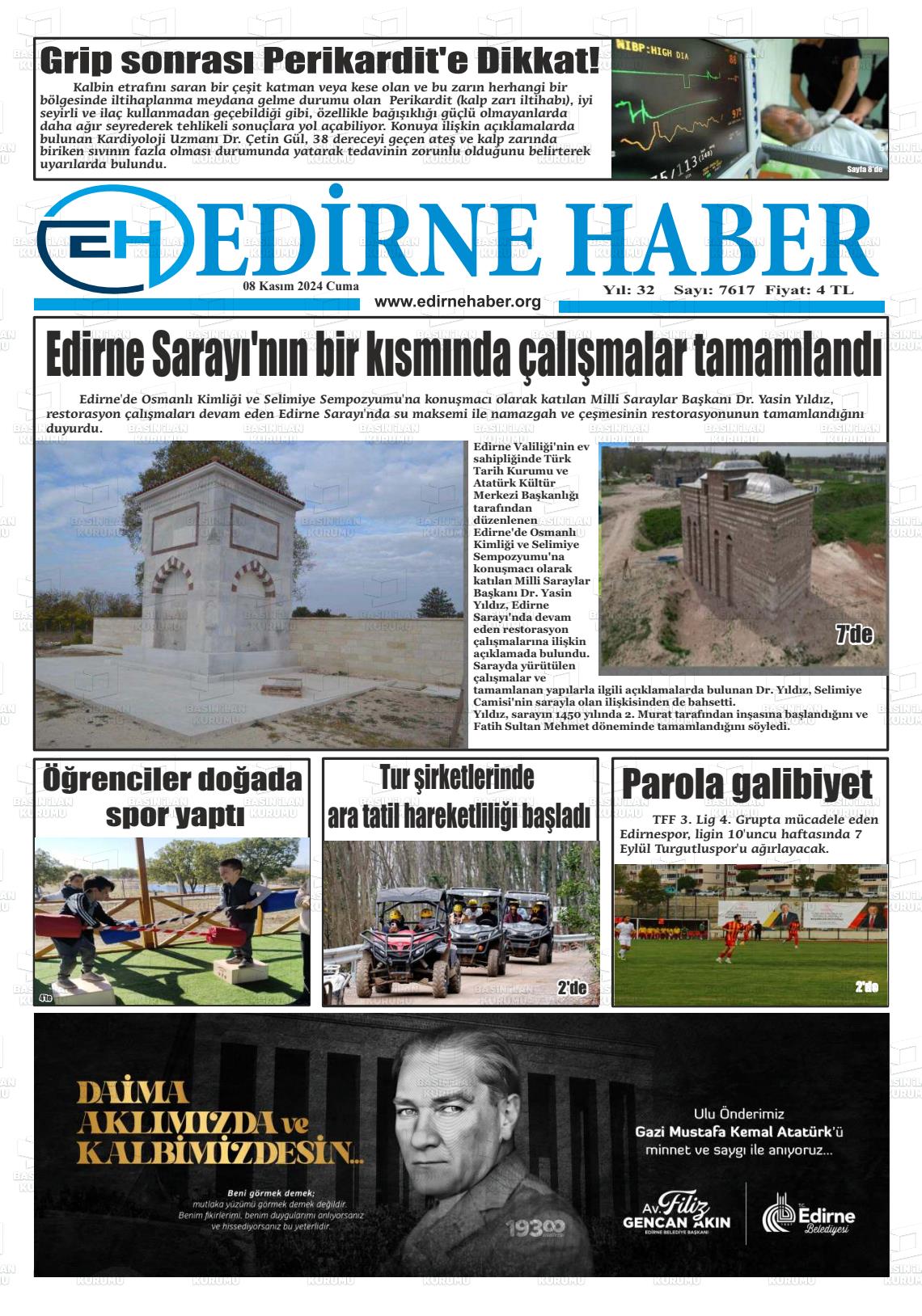 08 Kasım 2024 edirne haber Gazete Manşeti