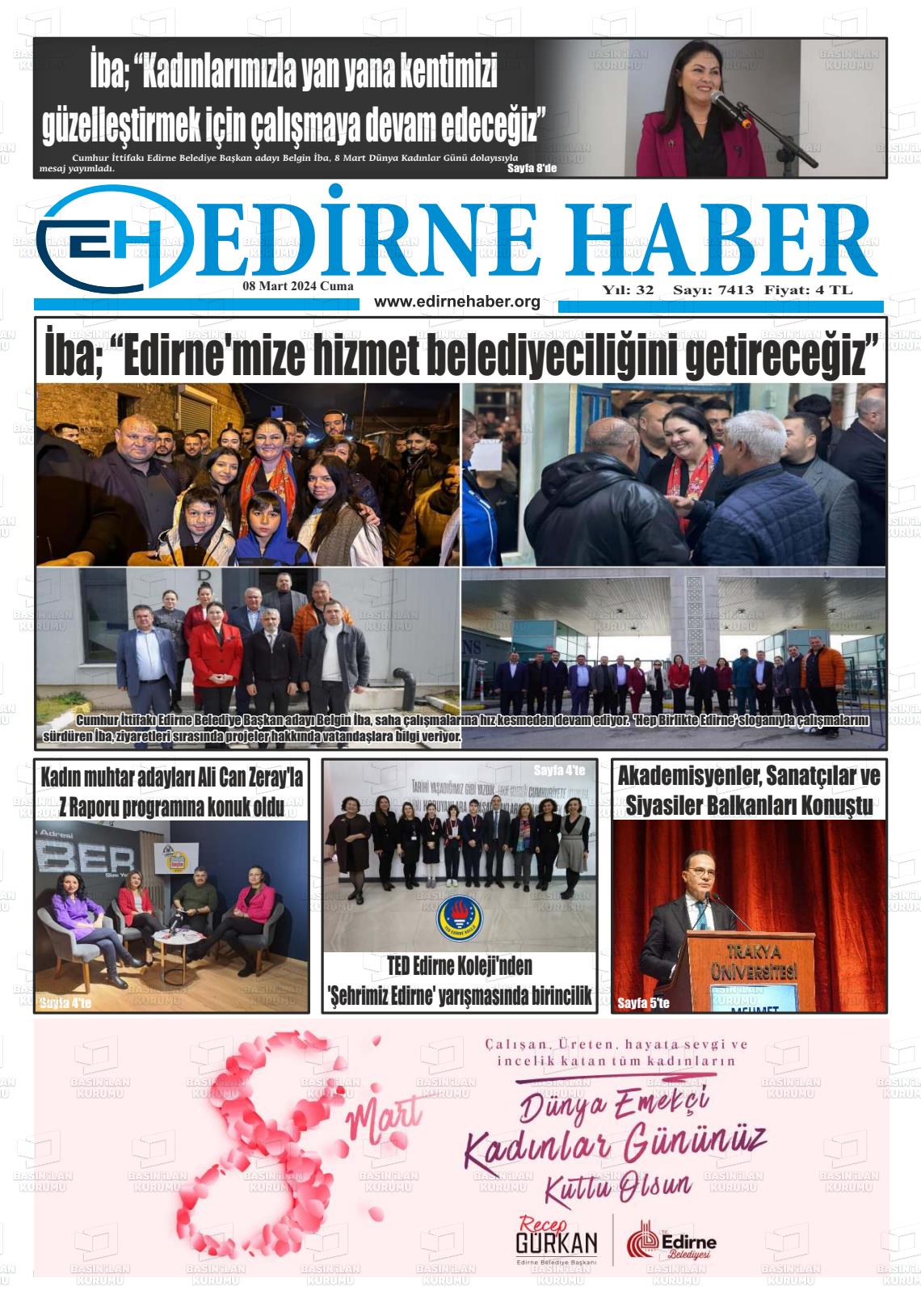 08 Mart 2024 edirne haber Gazete Manşeti