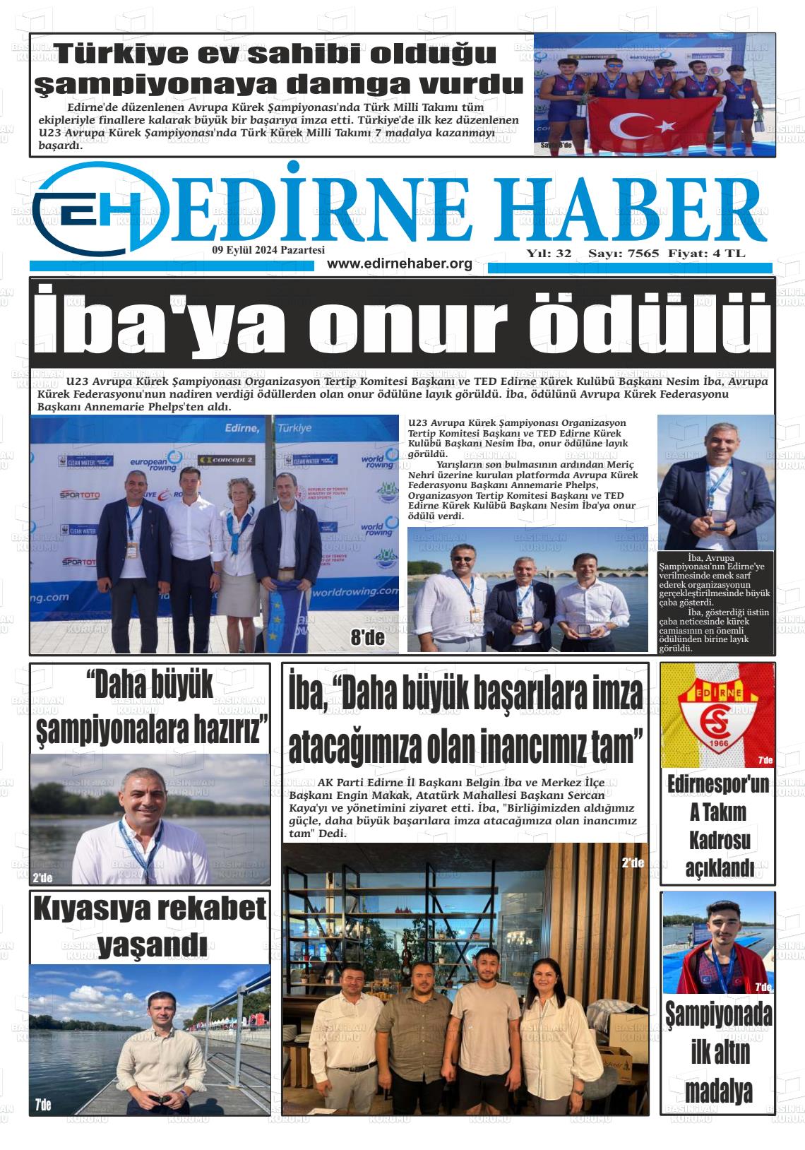 09 Eylül 2024 edirne haber Gazete Manşeti