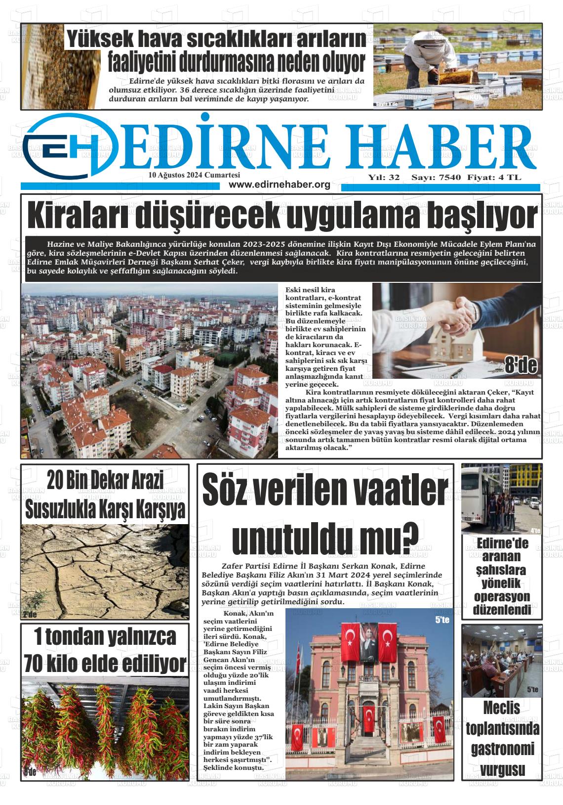 10 Ağustos 2024 edirne haber Gazete Manşeti