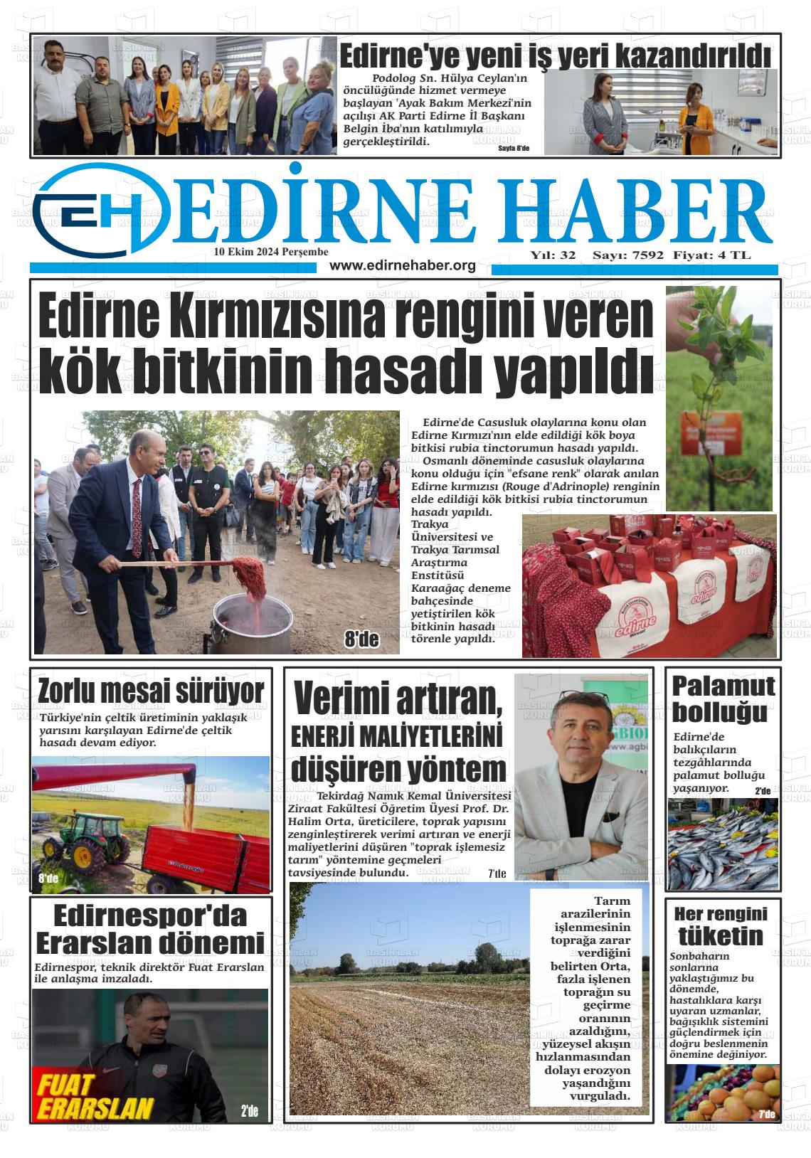 10 Ekim 2024 edirne haber Gazete Manşeti