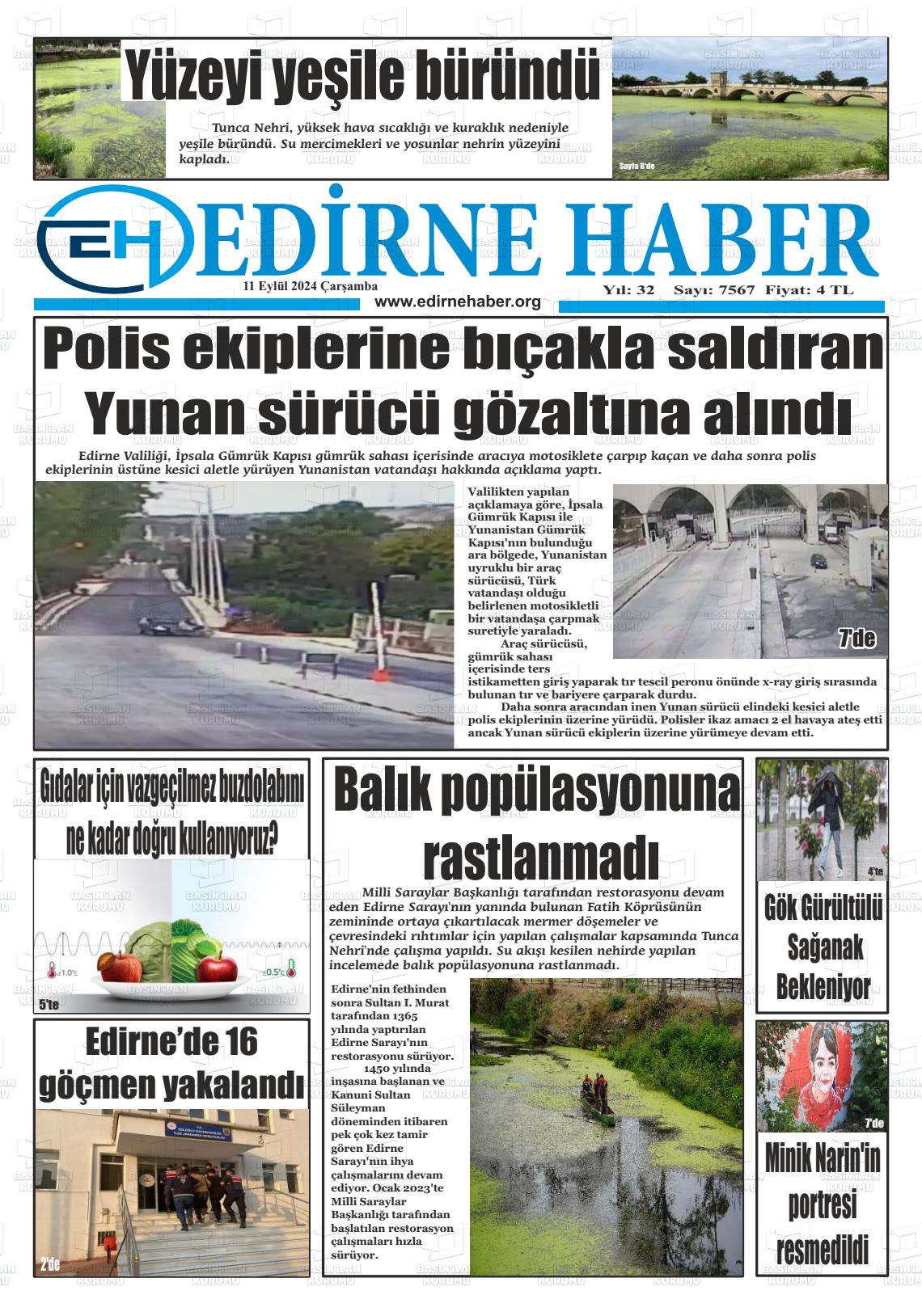 11 Eylül 2024 edirne haber Gazete Manşeti