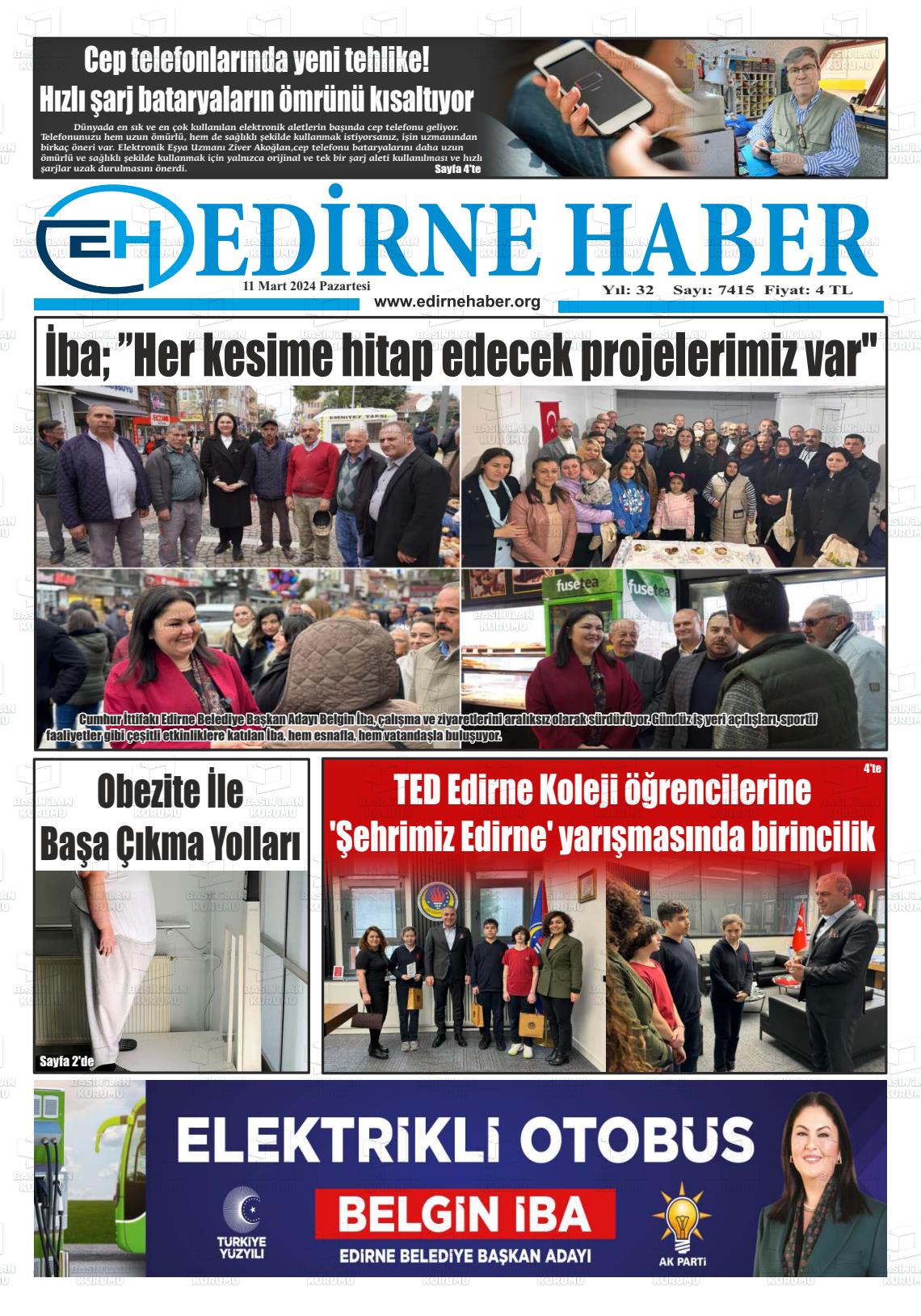 11 Mart 2024 edirne haber Gazete Manşeti