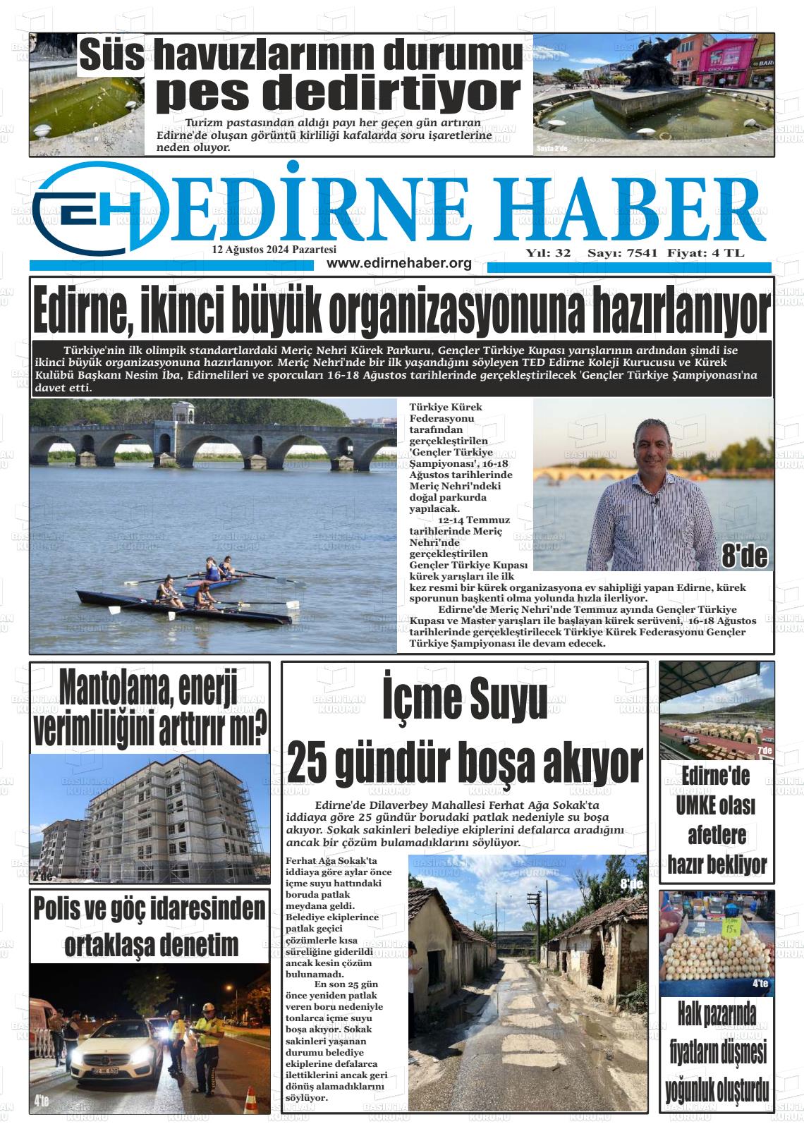 12 Ağustos 2024 edirne haber Gazete Manşeti