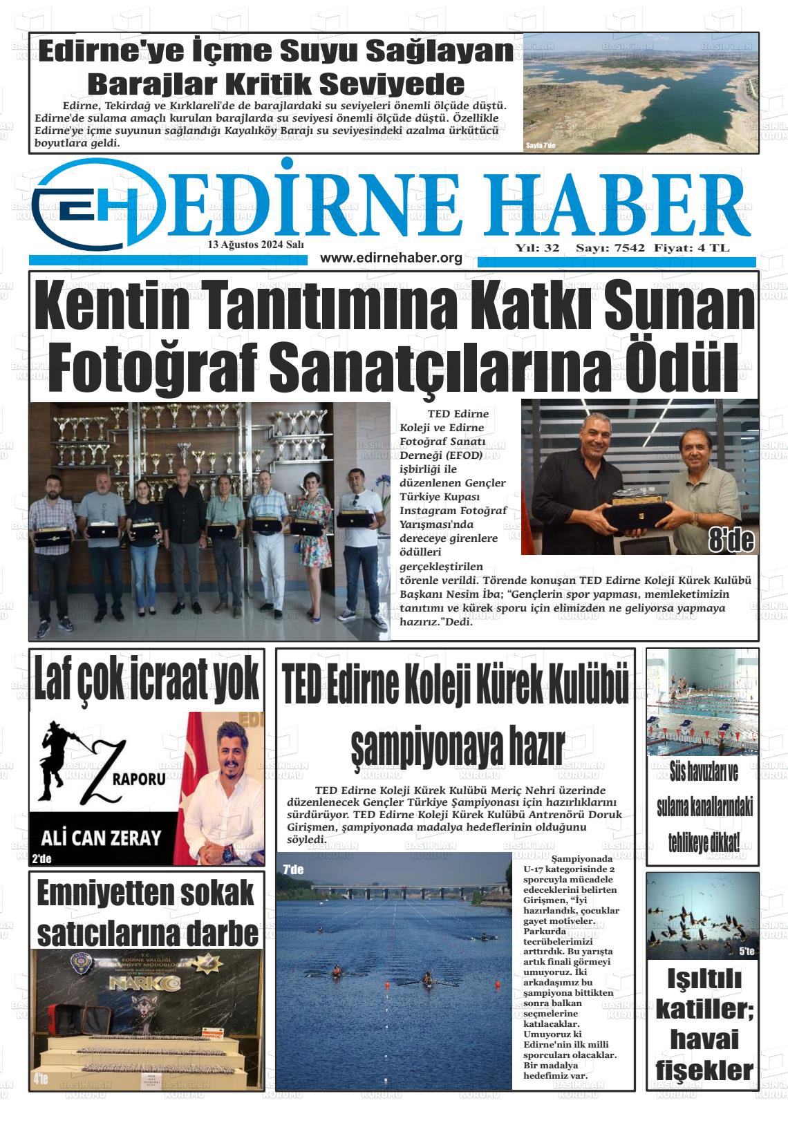 13 Ağustos 2024 edirne haber Gazete Manşeti