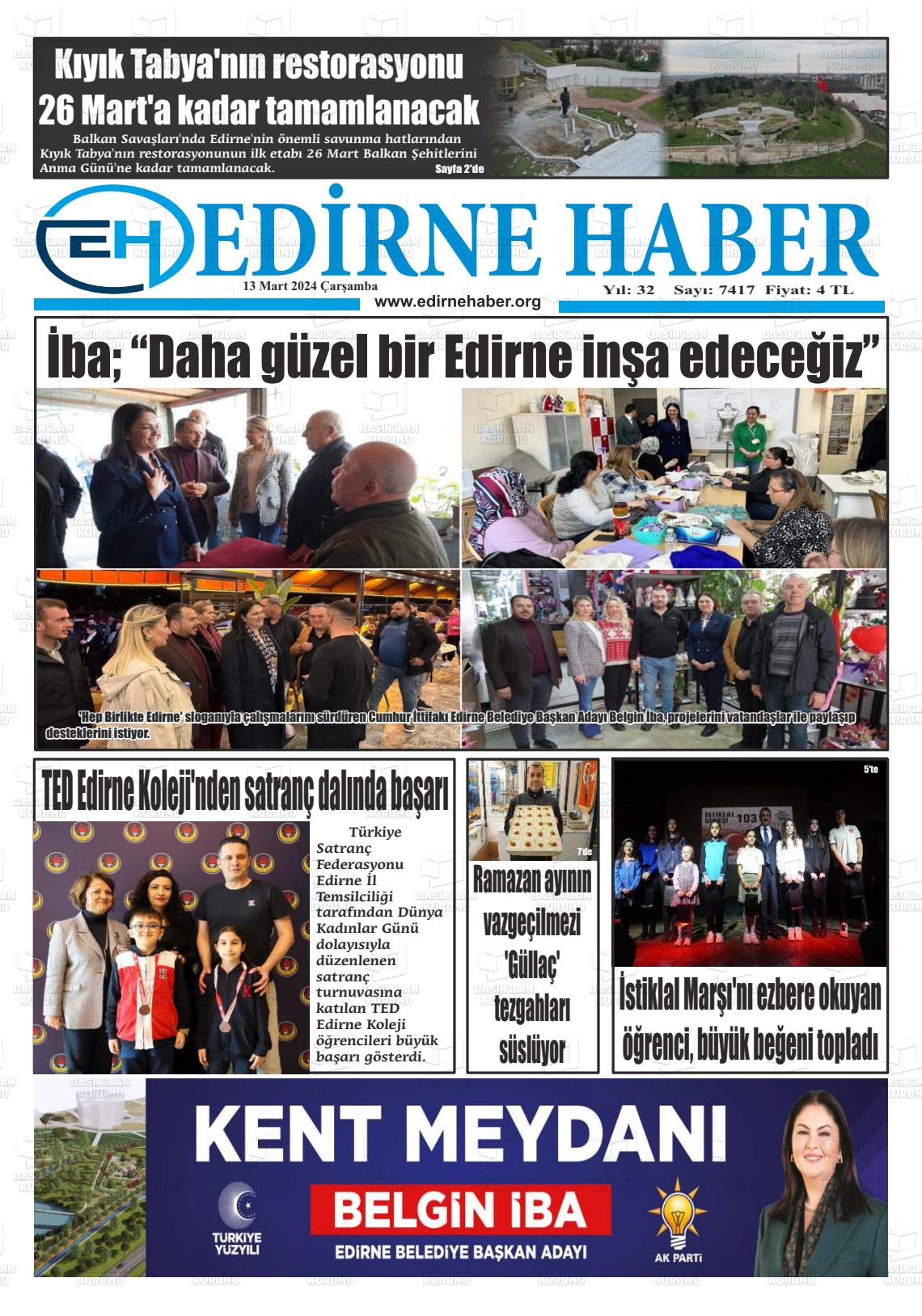 13 Mart 2024 edirne haber Gazete Manşeti