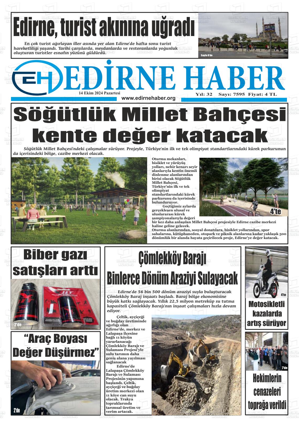 14 Ekim 2024 edirne haber Gazete Manşeti