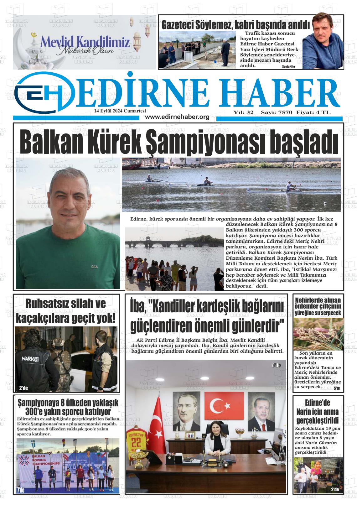 14 Eylül 2024 edirne haber Gazete Manşeti