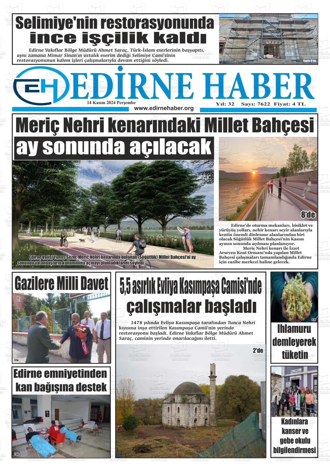 14 Kasım 2024 edirne haber Gazete Manşeti