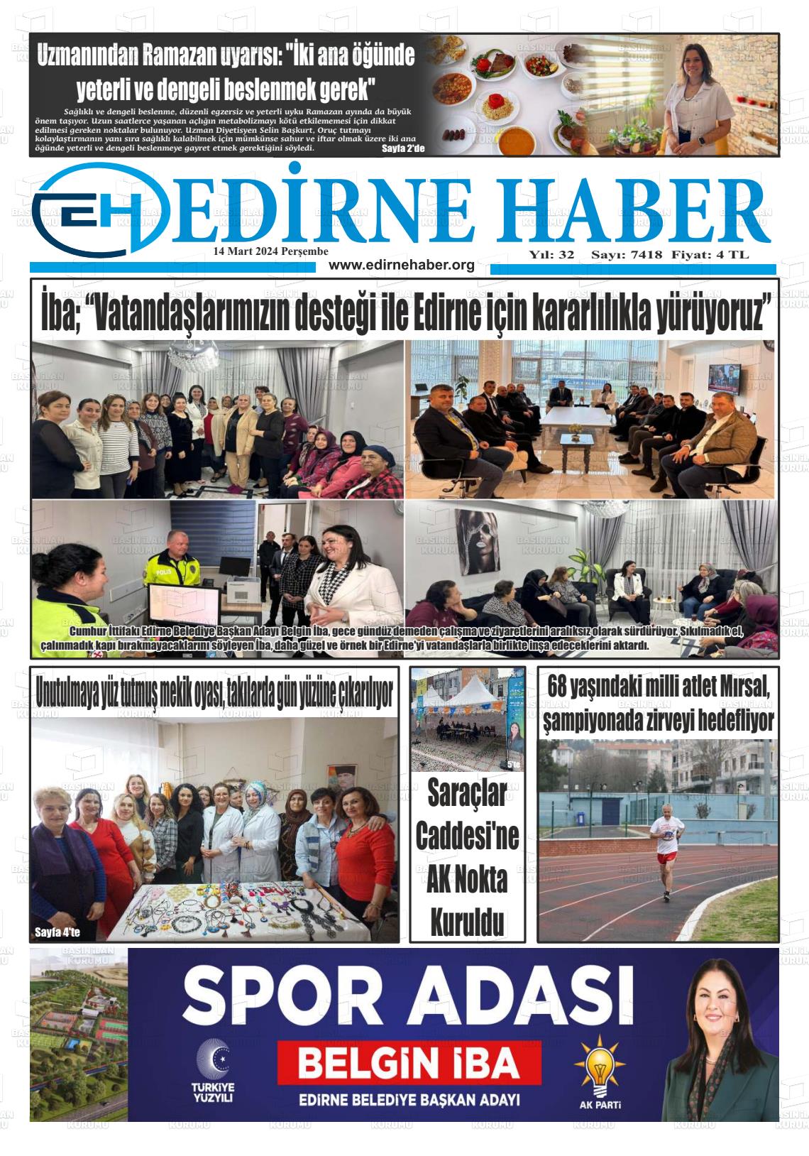 14 Mart 2024 edirne haber Gazete Manşeti