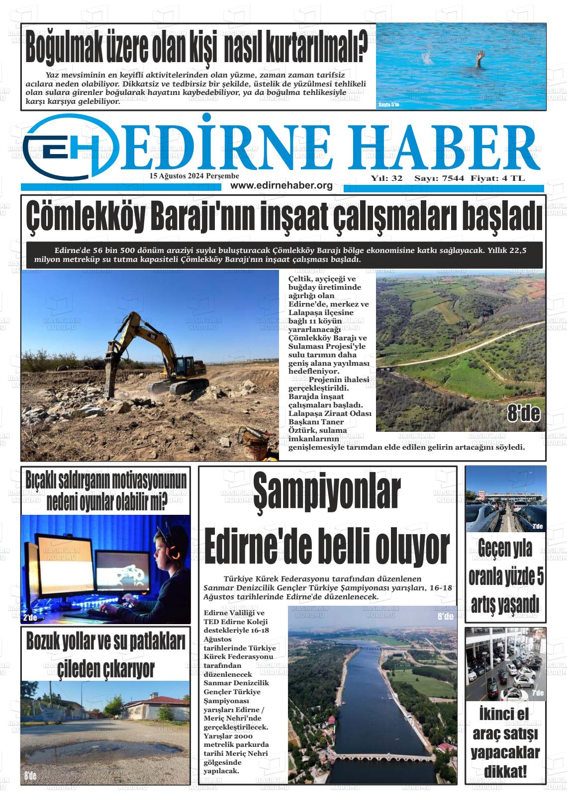 15 Ağustos 2024 edirne haber Gazete Manşeti