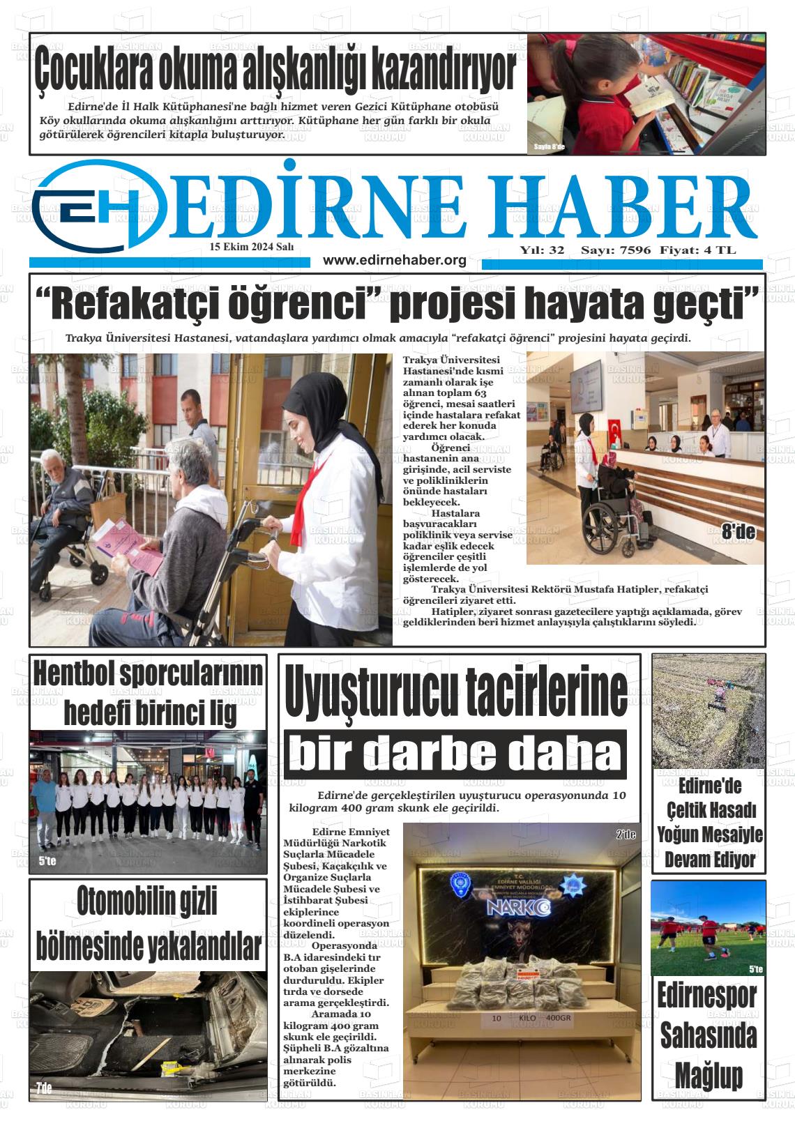 15 Ekim 2024 edirne haber Gazete Manşeti