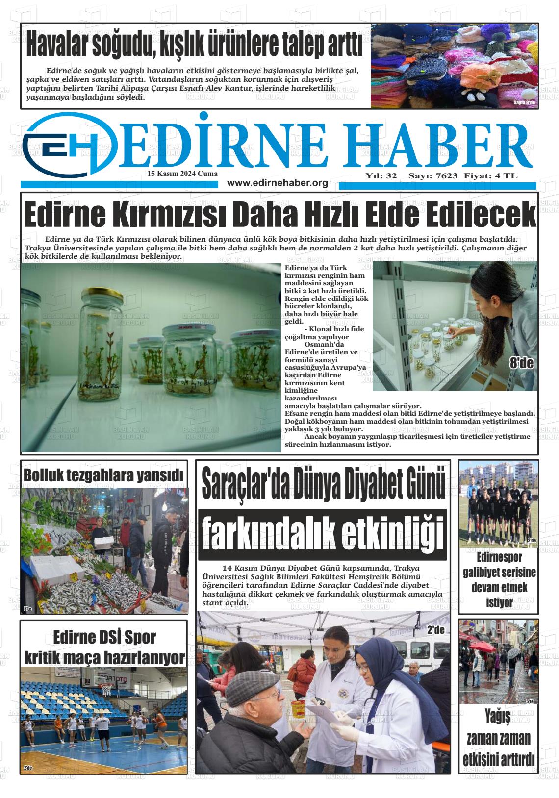 15 Kasım 2024 edirne haber Gazete Manşeti