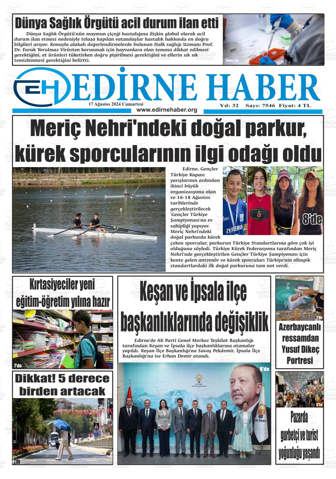 17 Ağustos 2024 edirne haber Gazete Manşeti