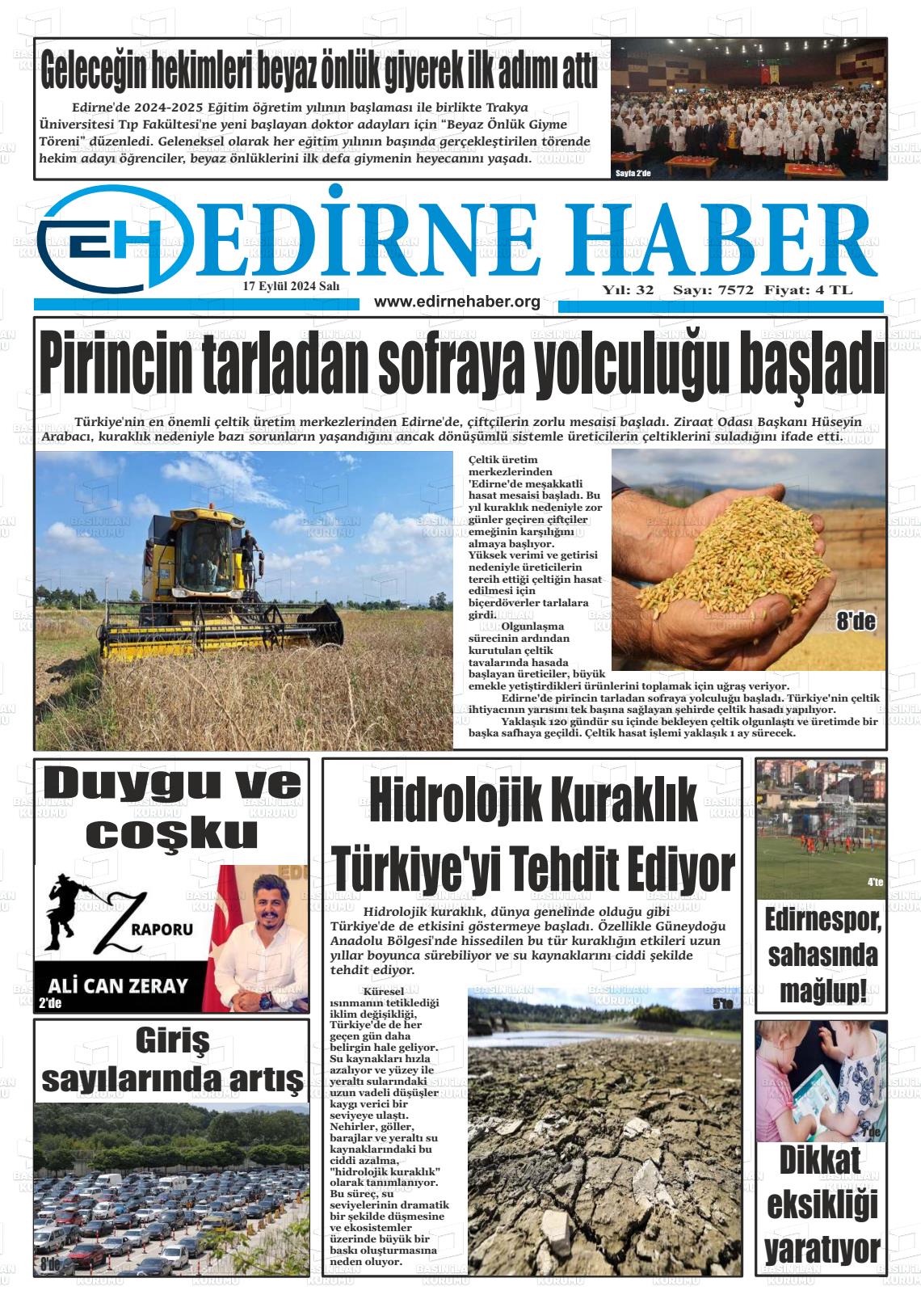 17 Eylül 2024 edirne haber Gazete Manşeti