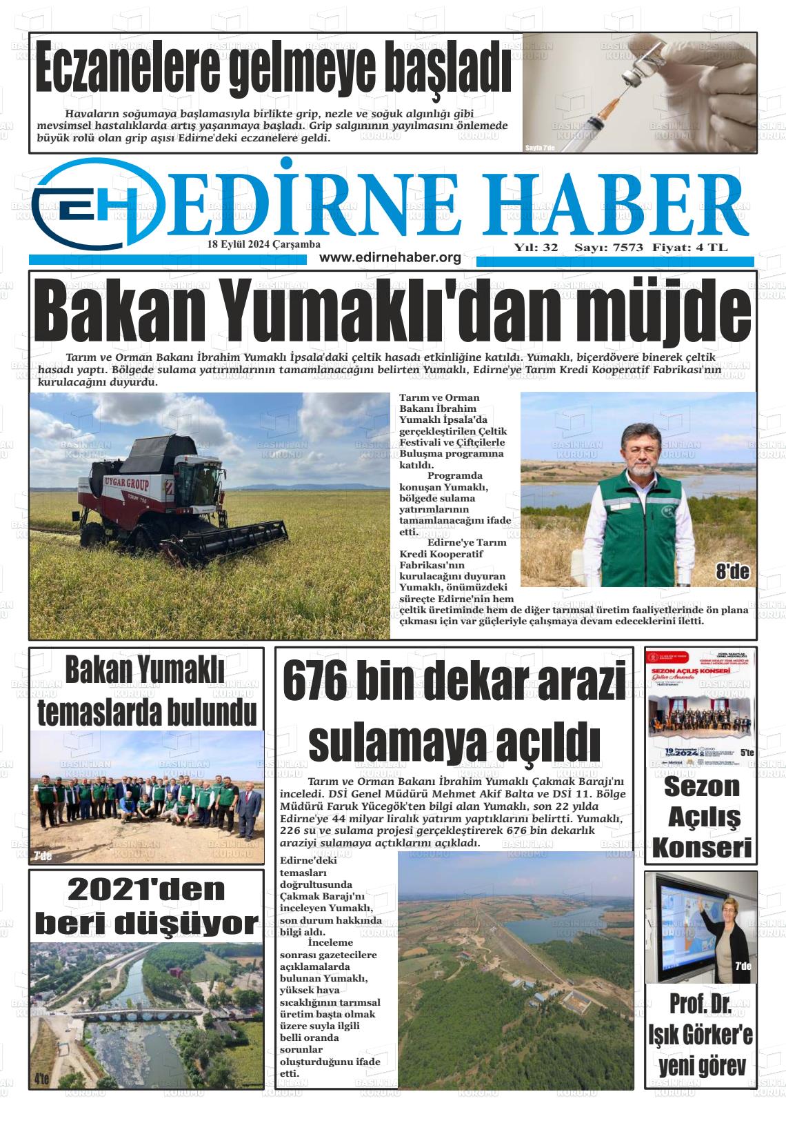 18 Eylül 2024 edirne haber Gazete Manşeti