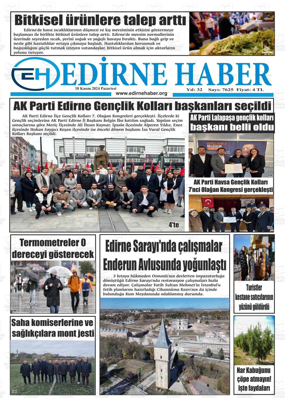 18 Kasım 2024 edirne haber Gazete Manşeti