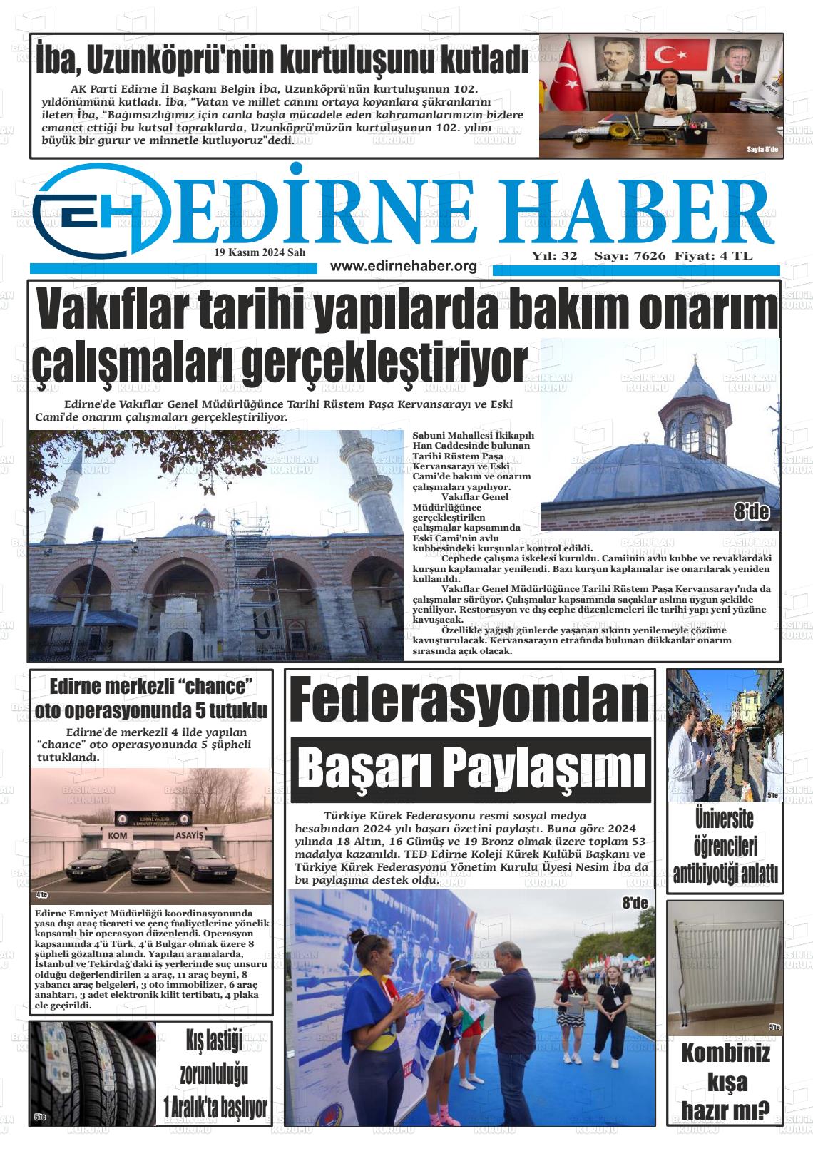 19 Kasım 2024 edirne haber Gazete Manşeti