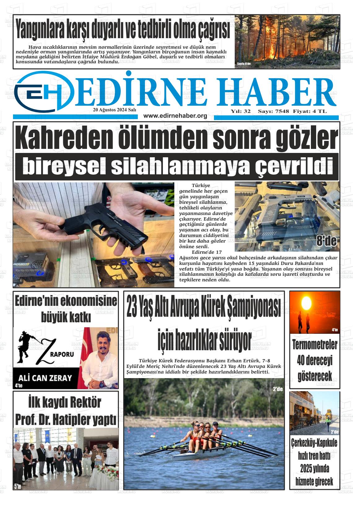 20 Ağustos 2024 edirne haber Gazete Manşeti