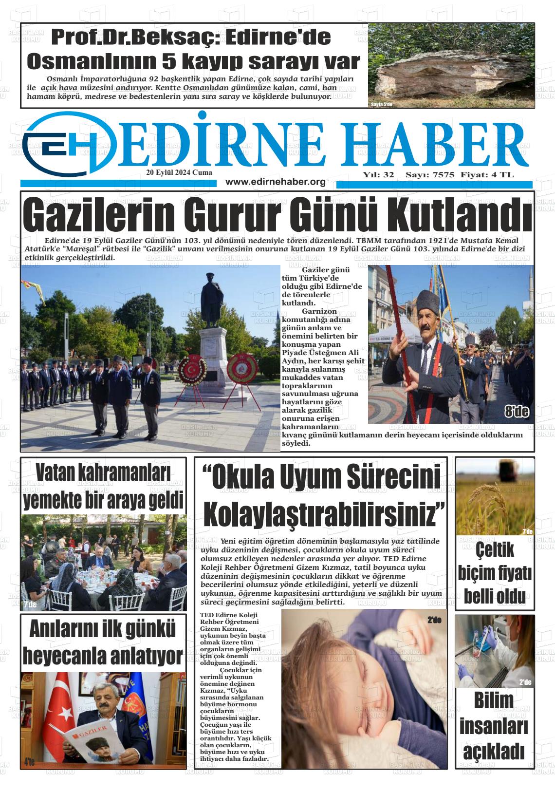 20 Eylül 2024 edirne haber Gazete Manşeti