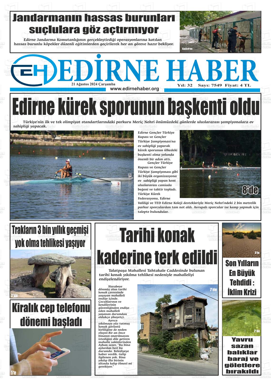 21 Ağustos 2024 edirne haber Gazete Manşeti