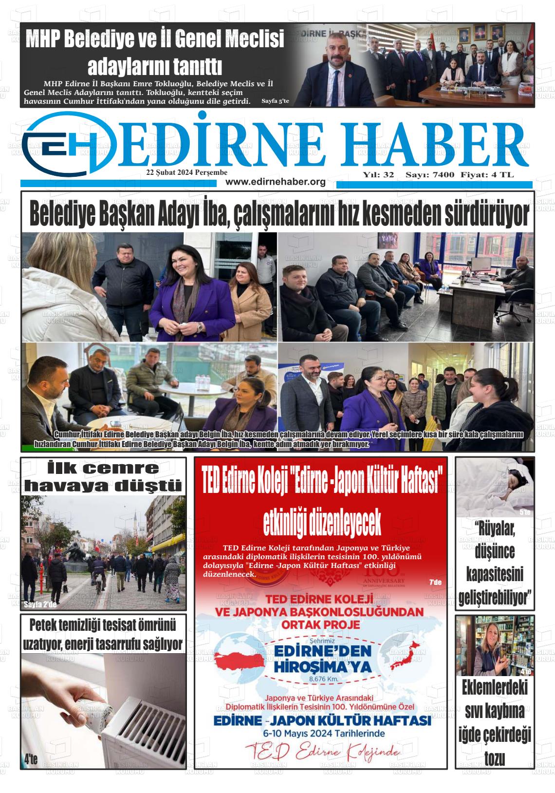 22 Şubat 2024 edirne haber Gazete Manşeti