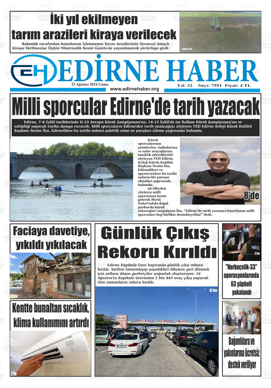 23 Ağustos 2024 edirne haber Gazete Manşeti