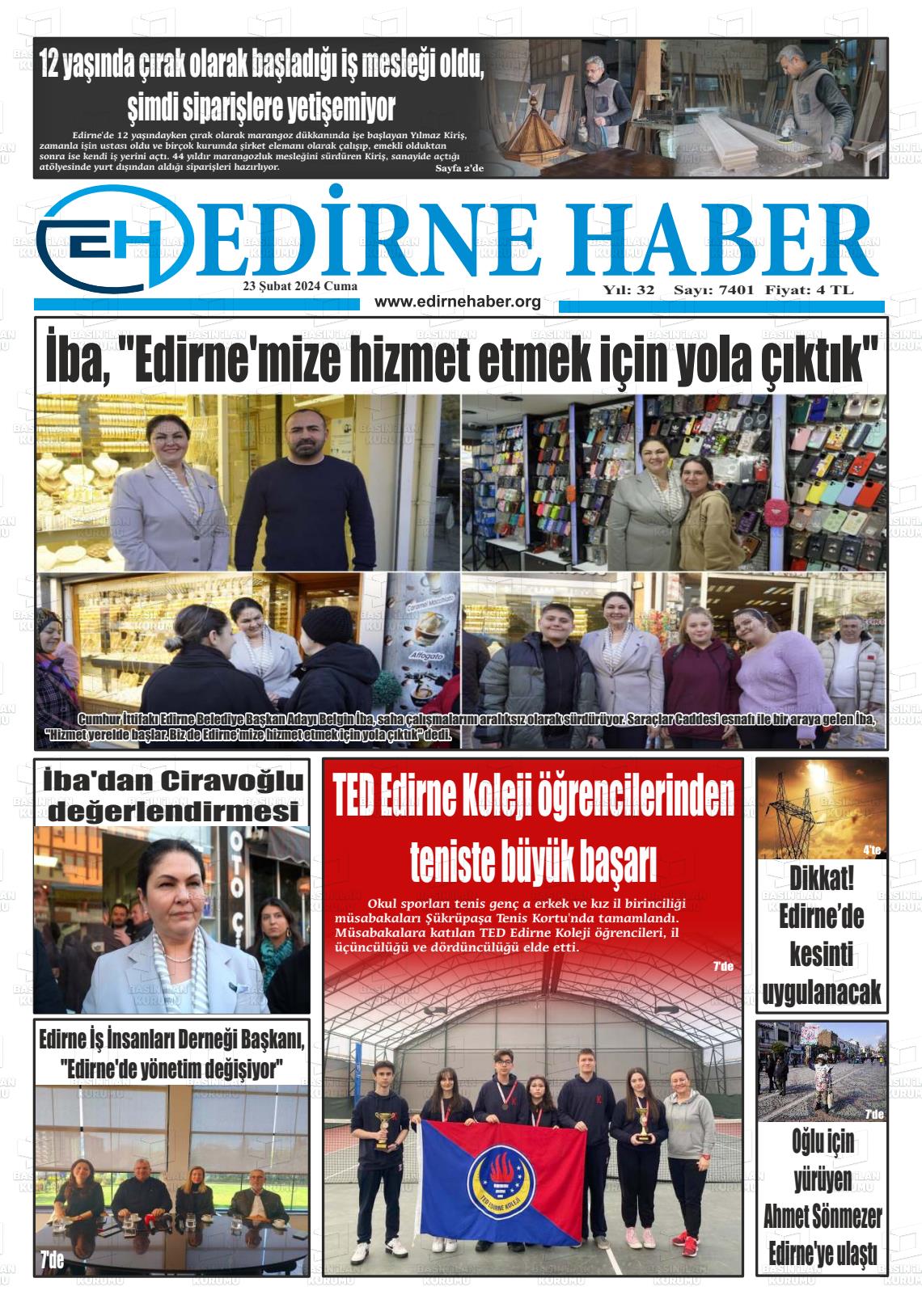 23 Şubat 2024 edirne haber Gazete Manşeti