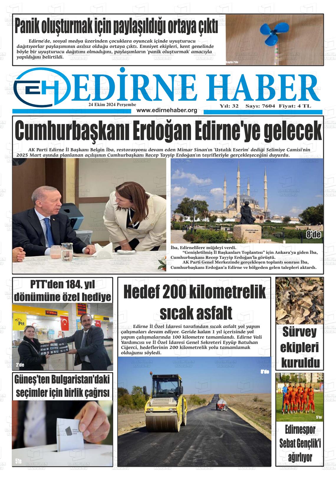 24 Ekim 2024 edirne haber Gazete Manşeti