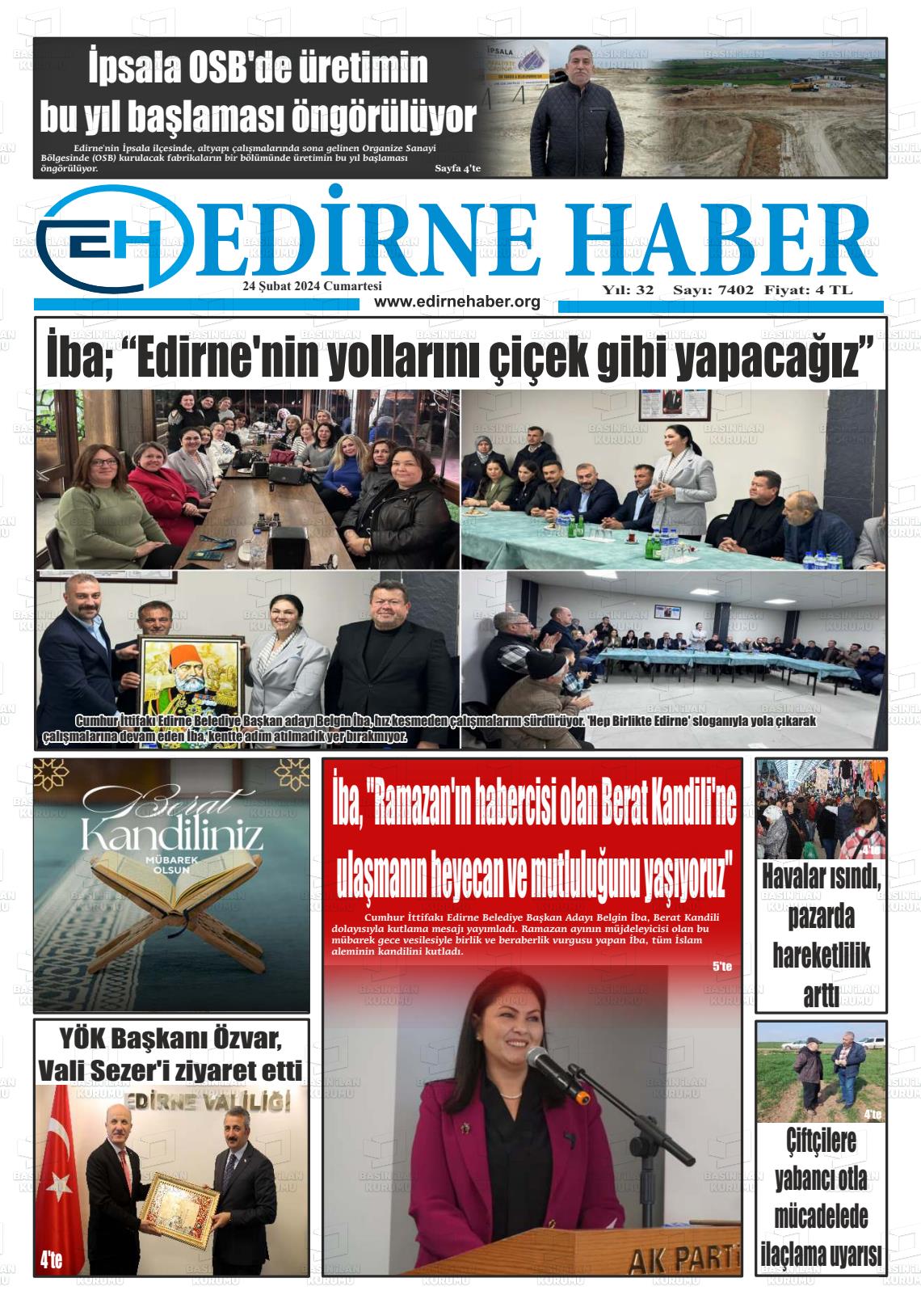 24 Şubat 2024 edirne haber Gazete Manşeti