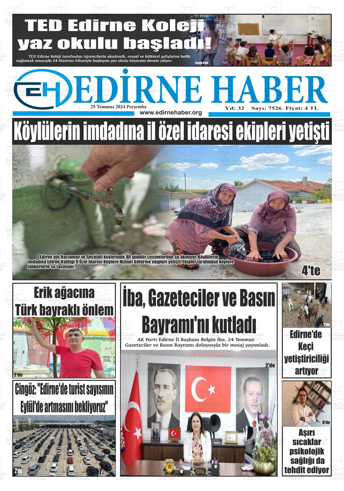 25 Temmuz 2024 edirne haber Gazete Manşeti