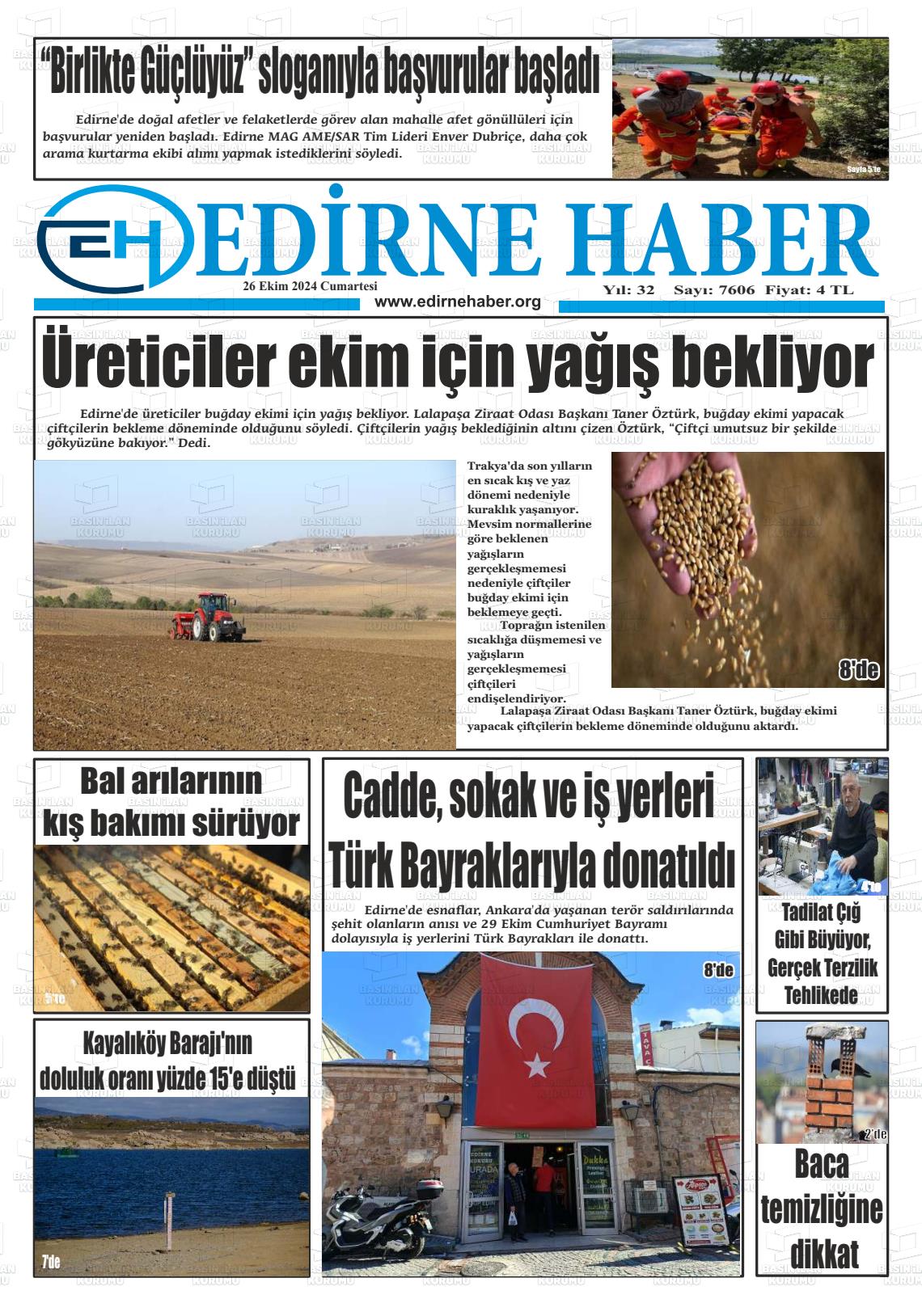 26 Ekim 2024 edirne haber Gazete Manşeti