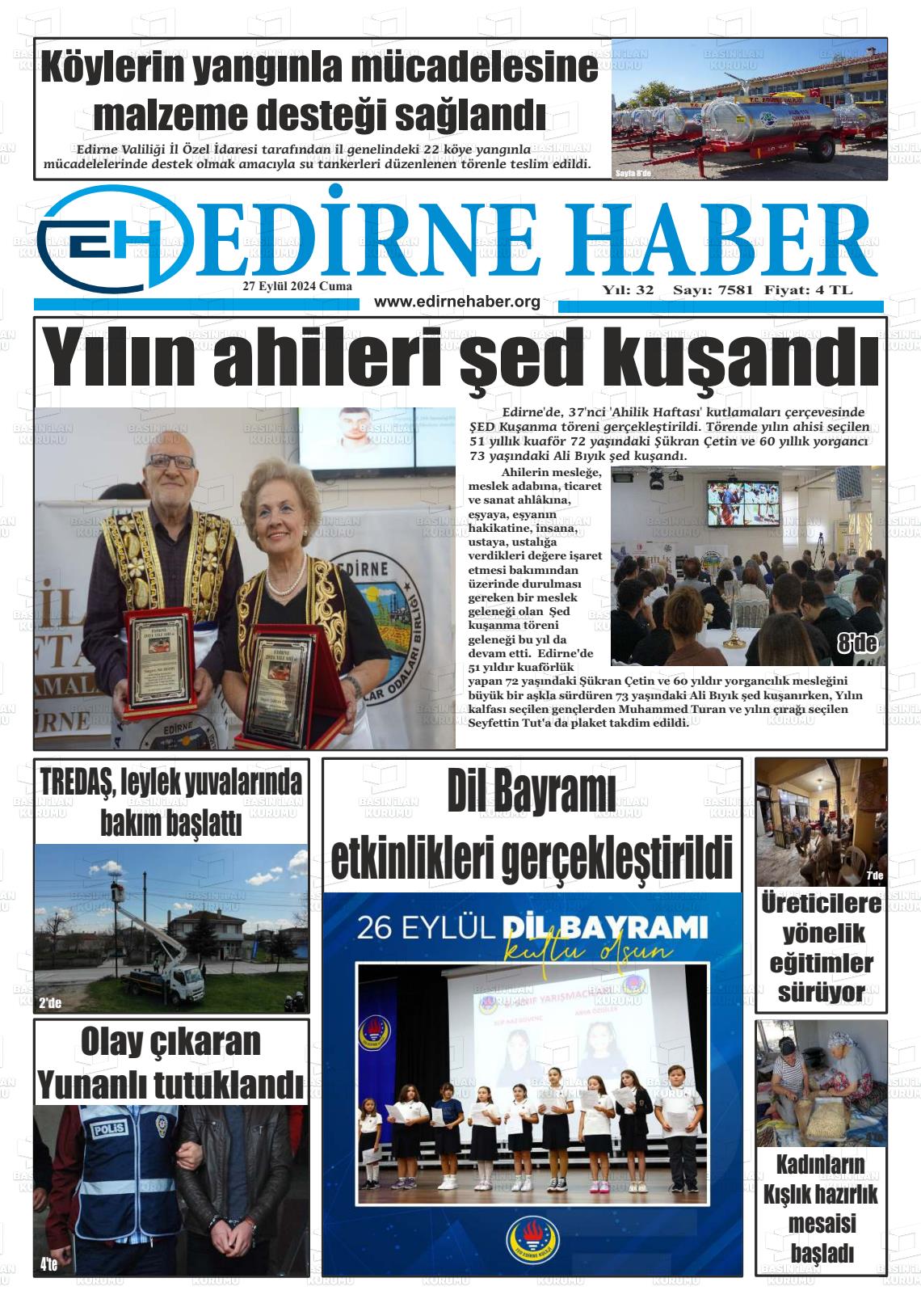 27 Eylül 2024 edirne haber Gazete Manşeti