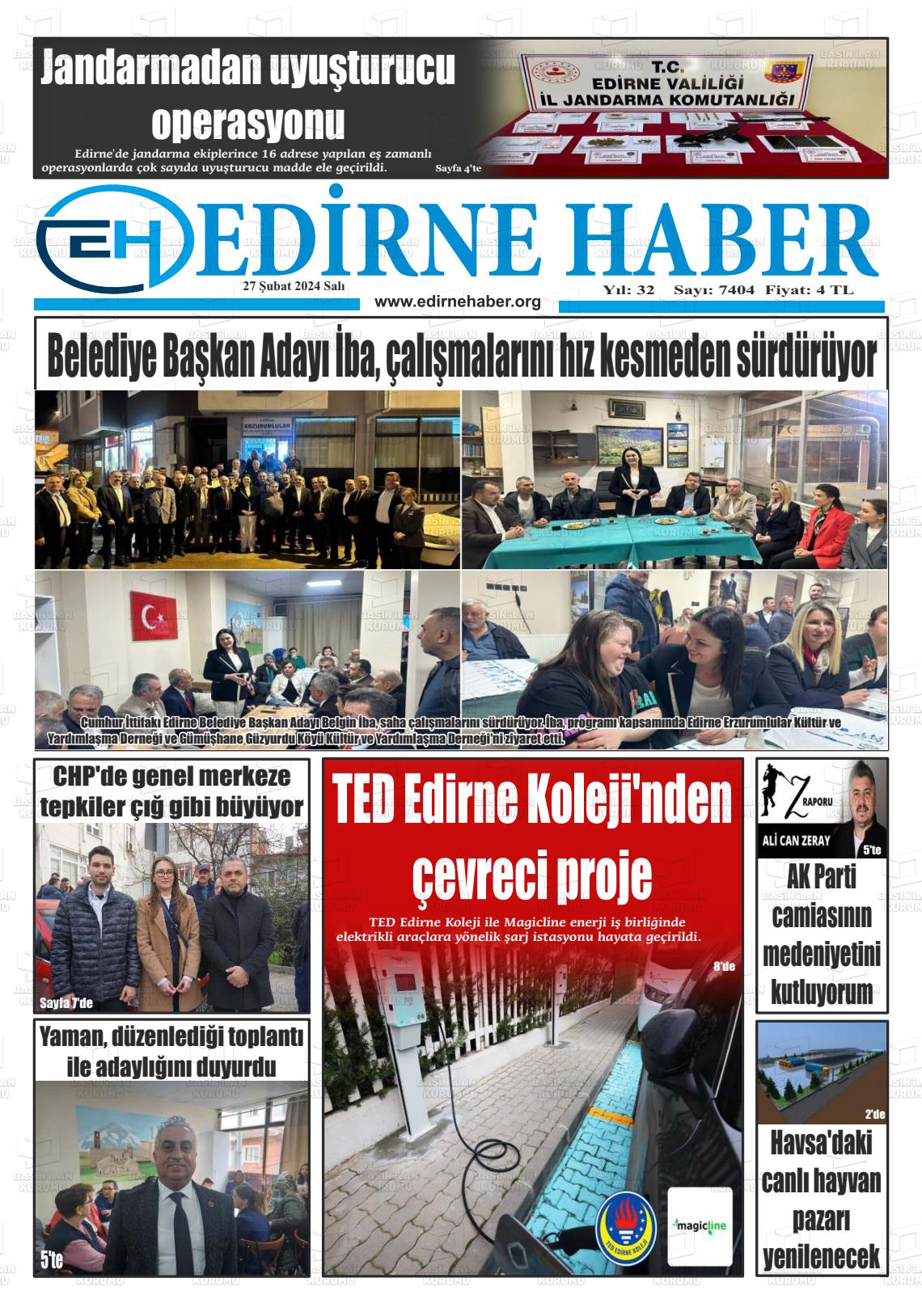 27 Şubat 2024 edirne haber Gazete Manşeti