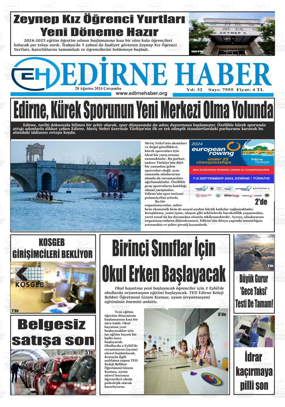 28 Ağustos 2024 edirne haber Gazete Manşeti