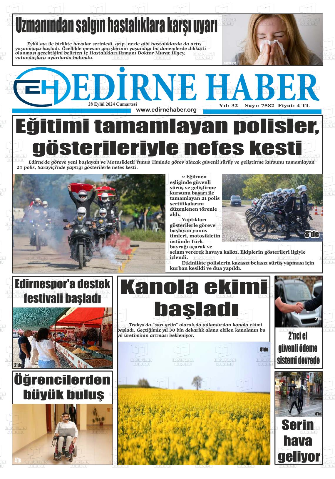 28 Eylül 2024 edirne haber Gazete Manşeti