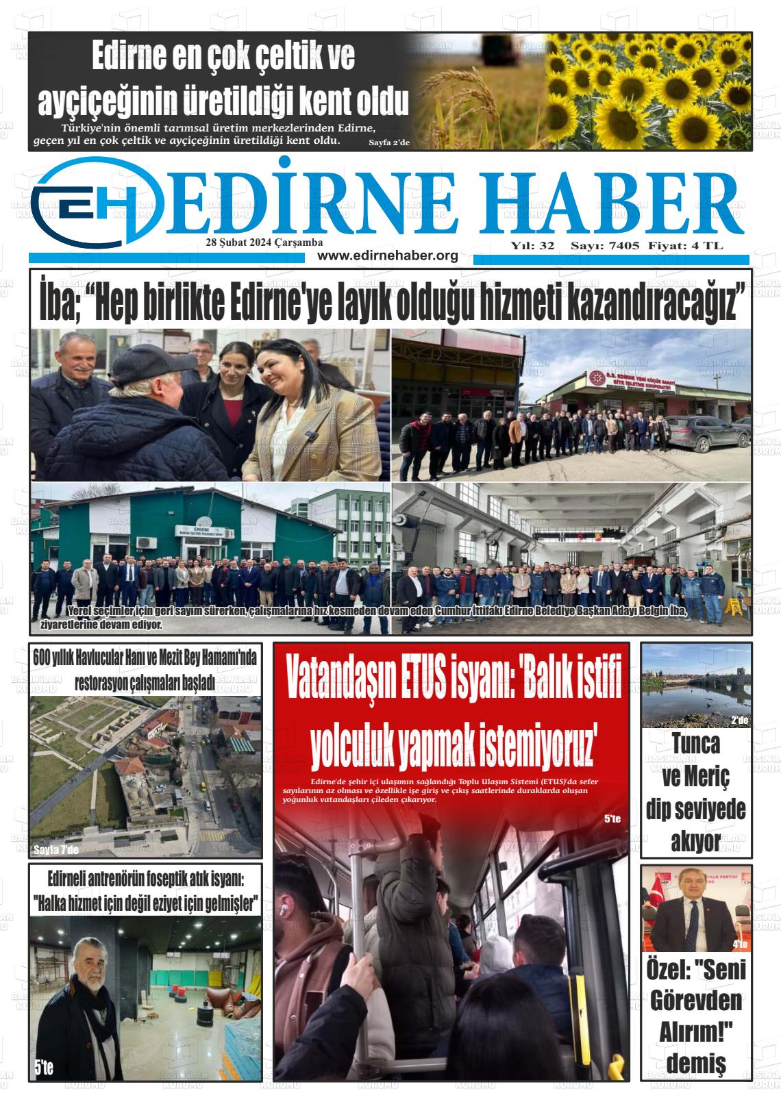 28 Şubat 2024 edirne haber Gazete Manşeti